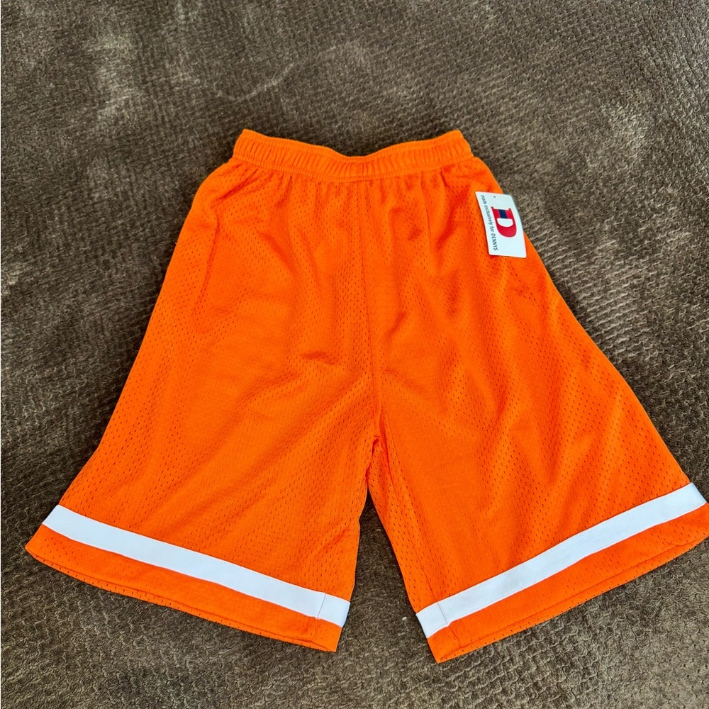 Denny’s Boys Orange Mesh Athletic Shorts with White Stripe Large (14/16)